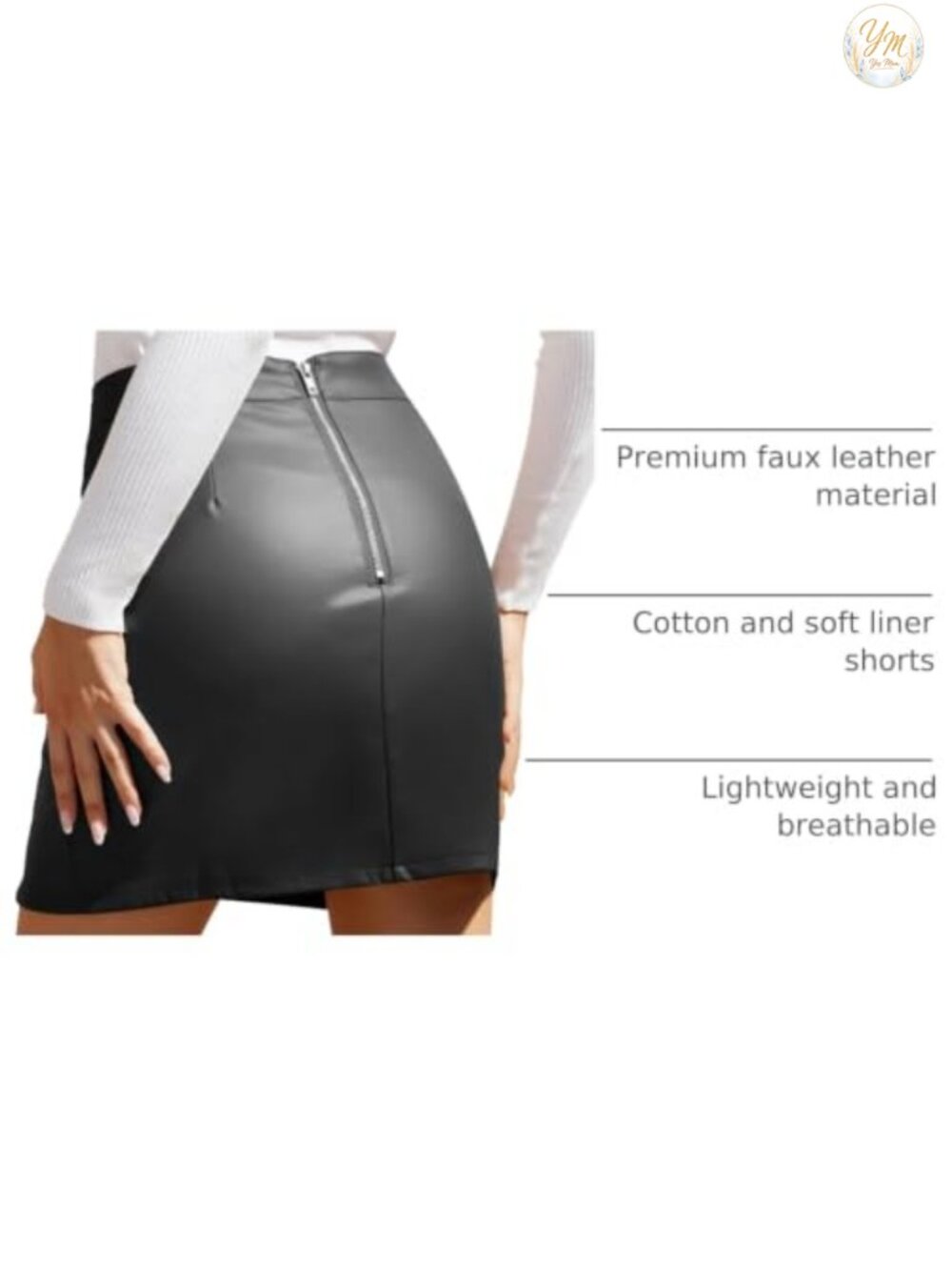 Faux Leather High Waisted Bodycon Pencil Mini Skirt with Built-In Shorts - Picture 3 of 6